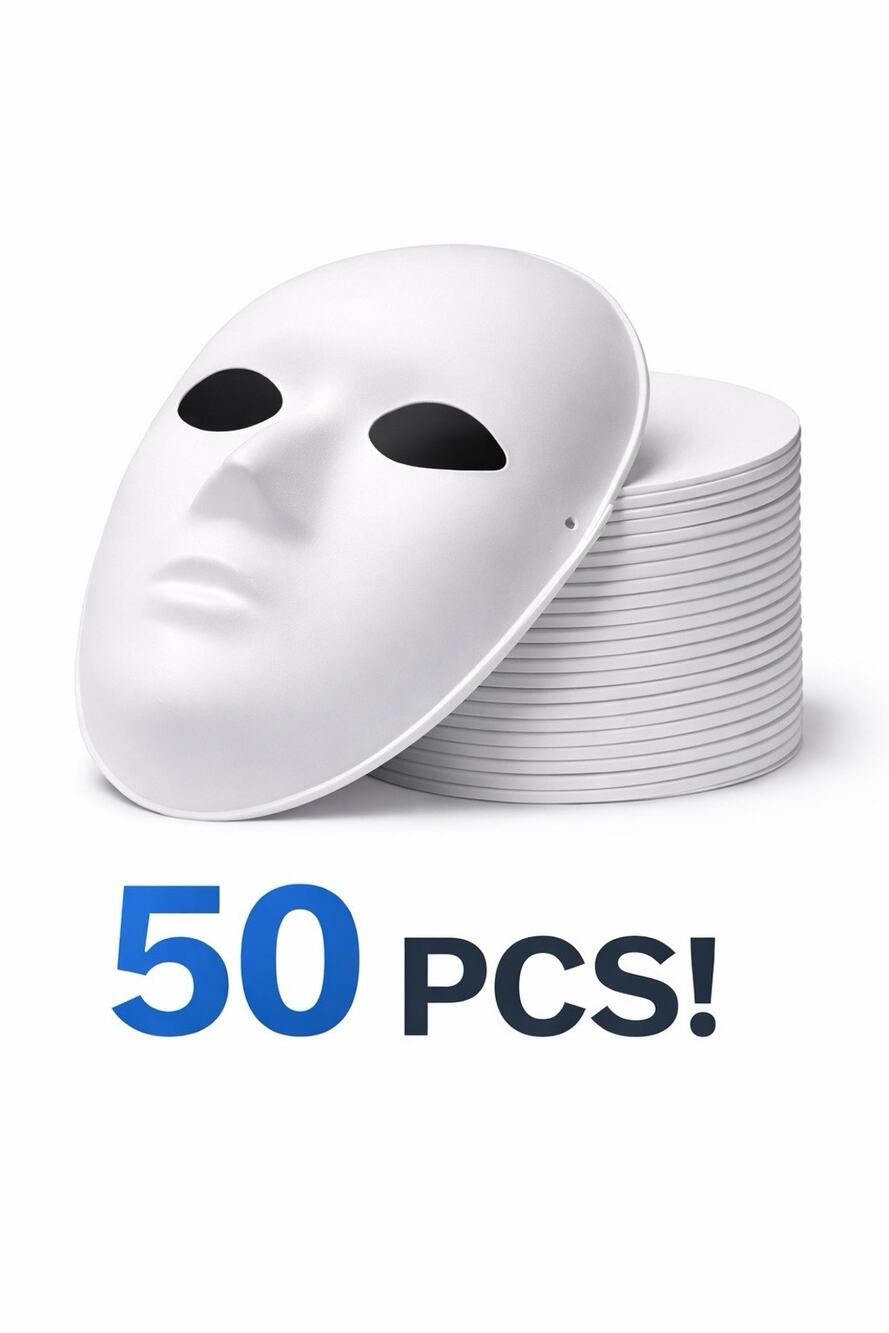 50 Pcs Paper Mache Mask DIY Full Face White Paintable Craft Masks Bulk for Ma...